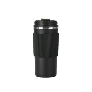 Black 304 stainless steel coffee mug featuring a double-wall vacuum insulated body