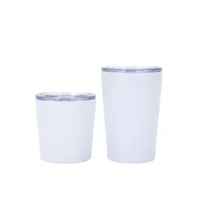Set aus minimalistischen weißen Edelstahl-Isolierbechern mit klaren Deckeln 8oz 12oz
