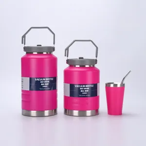 Set di bottiglie termiche rosa in acciaio inox con manico e tazza coordinata con cannuccia
