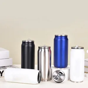 Bouteille d'Eau Isotherme en Acier Inoxydable Style Canette de Cola Portable Avec Paille Pliable Muguet Thermos Étanche Pour Bureau Voyage
