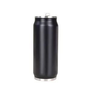 Gobelet isotherme portable en acier inoxydable noir mat en forme de canette avec paille