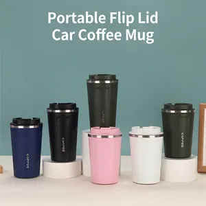 Set aus 6 bunten vakuumisolierten Edelstahl-Kaffeebechern mit tragbaren Klappdeckeln