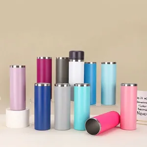 20oz Pulverbeschichteter Edelstahl Vakuum Isoliert Trinkbecher Große Kapazität Tragbare Auto Wasserflasche Reisebecher Gerader Körper Flasche