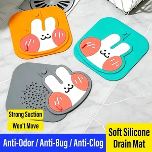 Silicone Bathroom Drain Cover Mat Cartoon Rabbit Deodorant Hair Filter Anti-Clogging Sewer Mat For Kitchen Toilet Home