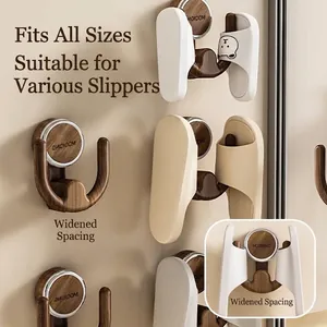 Vintage Wood Grain Suction Cup Bathroom Hook ABS No Drill Wall Mounted Slipper Rack Hair Tie Storage Holder For Home