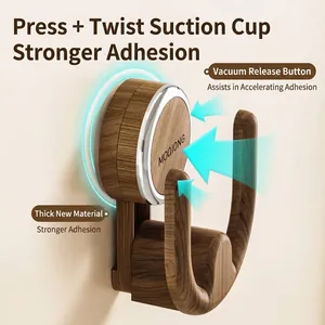 Mid-century modern suction cup bathroom hook featuring a durable wood grain finish
