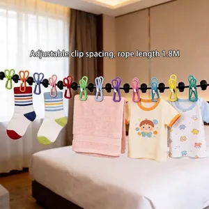 Portable Travel Clothesline With Clips Elastic Windproof Drying Rope For Hotel Outdoor Camping Laundry Drying Line