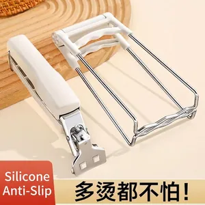 Stainless steel anti-scalding kitchen clip set with anti-slip silicone handles for bowls