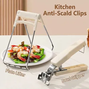 Anti-scald kitchen tool set including stainless steel bowl gripper and plate lifter clips