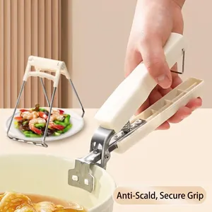 Stainless steel anti-scald bowl gripper with non-slip ergonomic handle for kitchen
