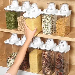 Set of clear airtight cereal storage containers for kitchen pantry grain organization