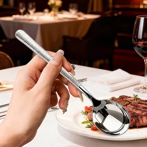 Elegant stainless steel rice spoon with a unique ice-textured handle for fine dining