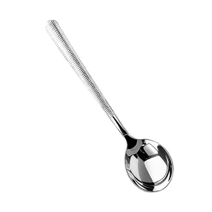 Thickened stainless steel spoon with textured ice pattern handle for soup and dining