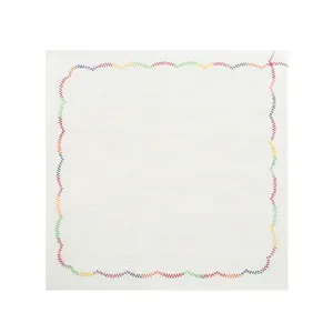 12-layer thickened white cotton gauze dishcloth with colorful zigzag edge stitching