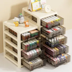 Cream desktop drawer organizer storage box with transparent drawers for stationery