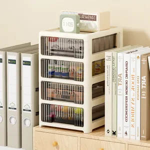 4-tier cream desktop storage drawer cabinet featuring translucent fluted front panels