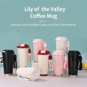 316 Edelstahl Maiglöckchen Isolierter Kaffeebecher Mit Tragbare Seil Doppeltrinkdeckel Vakuumflasche Für Draußen