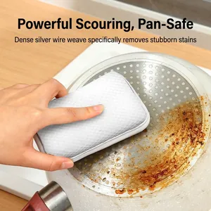 Durable silver wire dishwashing sponge pad for effectively removing tough kitchen stains
