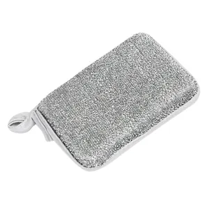 Silver wire dishwashing sponge scrubber for heavy duty kitchen and pot cleaning