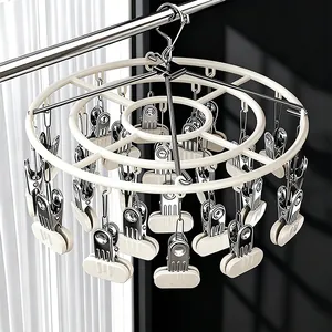 Multifunctional Stainless Steel Circular Drying Rack With Clips Windproof Hook For Socks Underwear Home Laundry Storage Hanger