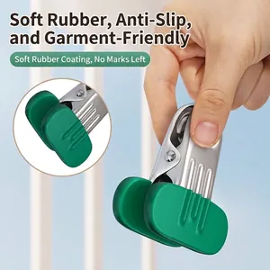 Stainless steel laundry clip with green non-slip soft rubber pads for delicate clothes