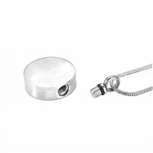 Minimalist stainless steel circular hollow cremation pendant necklace for ashes or perfume