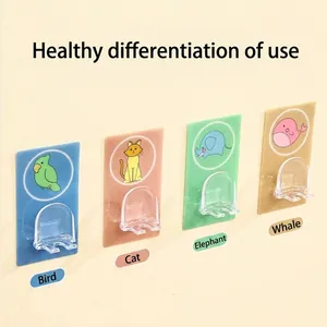 Set of 4 cartoon animal wall-mounted adhesive toothbrush holders for bathroom storage