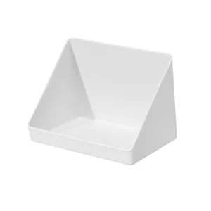 Minimalist white slanted storage box for bathroom mirror cabinet and cosmetics organization.