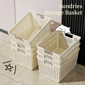 Panier de Rangement en Plastique Avec Poignée Boîte Organisateur Respirante Ajourée pour Placard de Cuisine Snacks Jouets Bureau