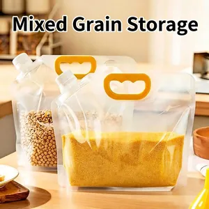 5Pcs Transparent PE Grain Storage Sealed Bags Airtight Moisture-Proof Food Container With Portable Handle Screw Cap For Kitchen
