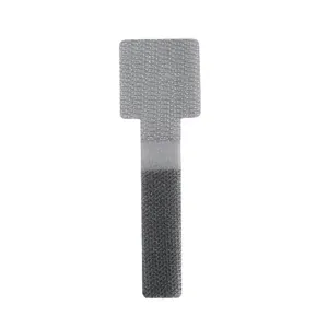 Grey T-shaped hook and loop self-adhesive cable tie for desktop wire management