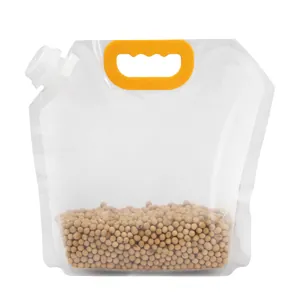 Transparent moisture-proof grain storage bag with yellow handle and spout lid design