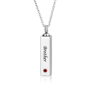 Stainless Steel Geometric Cube Urn Necklace For Ashes Memorial Cremation Jewelry Pendant Engraved Brother With Birthstone Rhinestone Unisex