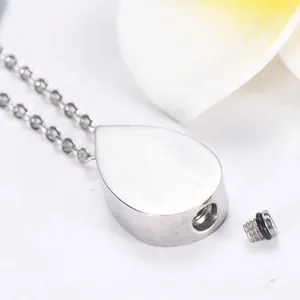 Sleek silver waterdrop cremation pendant necklace for hair or ashes memorial