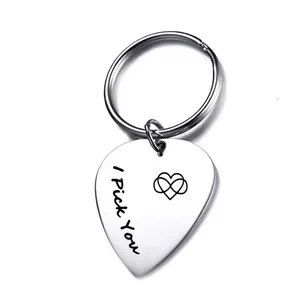 Minimalist I Pick You Stainless Steel Guitar Pick Keychain For Music Lovers Infinity Heart Charm Key Ring Gift Jewelry