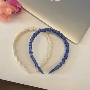 Koreanischer Ins-Stil Geraffter Satin Haarreif Für Damen Süßer Gefalteter Schmaler Stoff Haarschmuck Elegant Mädchen Kopfschmuck
