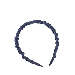 Eleganter dunkelblauer 1CM gefalteter Satin-Haarreif für Damen und Mädchen Haarschmuck Accessoire