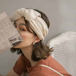 Korean Vintage Large Bow Headband Women Wide Elastic Cotton Fabric Hair Band Soft Ribbed Headwrap For Face Washing Jewelry