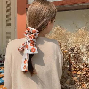 Elegante Satijnen Haarsjaal Lint voor Dames Koreaanse Stijl Zoet Bloemenpatroon Lange Hoofdband Tas Accessoire Bedrukte Haarband