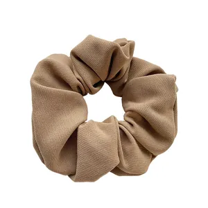 Elegant milk tea beige French style oversized fabric scrunchie for hair styling