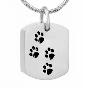 Collier Urne de Crémation pour Animaux en Acier Inoxydable Pendentif Commémoratif avec Empreinte de Patte pour Hommes Femmes