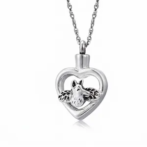 Stainless Steel Heart Urn Necklace Memorial Keepsake Pendant With Tree Of Life German Shepherd Relief For Pet Ashes Men Women Jewelry Gift