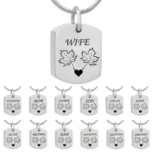 Stainless Steel Cremation Urn Necklace For Ashes Memorial Keepsake Pendant With Heart Maple Leaf Engraved Jewelry