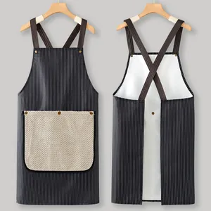 Waterproof Oil-Proof Striped Kitchen Apron Cross Back Design With Detachable Hand Towel Home Restaurant Cooking Bib