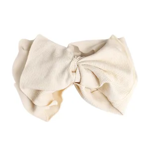 Vintage cream oversized bow headband made of soft elastic ribbed cotton hair accessory