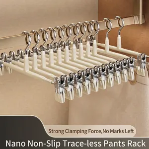 Non-marking Stainless Steel Pants Hanger With Adjustable Clips PVC Coated Non-slip Skirt Hanger Wardrobe Organization Drying Rack For Trousers JK Skirts