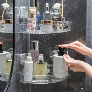 Transparent punch-free bathroom corner rack with suction cups for wall-mounted storage