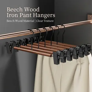 Beukenhout IJzer Broekenrek Antislip Broekhanger Met Clips Draaibare Haak Kledingkast Opberger Voor Broeken Rokken Modern