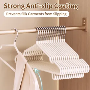 Set of white heavy duty non-slip plastic coated clothes hangers for wardrobe organization