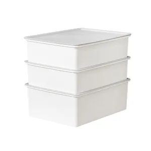 Set of 3 stackable white underwear storage boxes with grey lids for closet organization